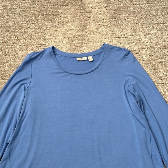LOGO Lori Goldstein Top Womens Large Blue Sheer Asymmetrical Hem Accents Flowy - Picture 2 of 10